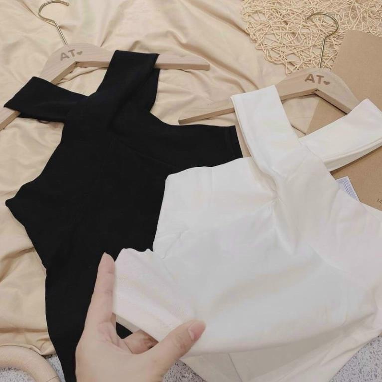 ÁO KIỂU CROPTOP CỔ YẾM CHÉO DÂY SANG CHẢNH - chất len dệt hàng đẹp alohastore1
