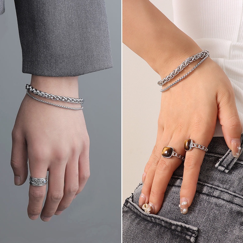 Lắc tay titan nam nữ phong cách Unisex cá tính mắt xích thời trang
