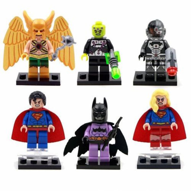 Bộ 6 mô hình mini Siêu nhân, Người dơi, Hawkman, Brainiac  kiểu Lego