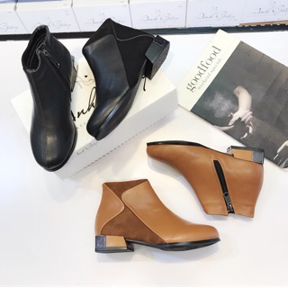 Bốt bệt cổ ngắn mũi tròn da lì pha lộn VNXK( ảnh thật, kèm video)