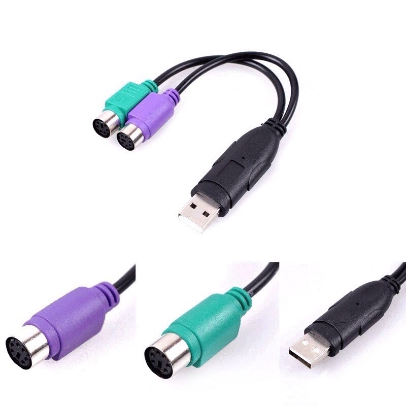 Cáp Chuyển USB Ra 2 Đầu  tròn PS2 giúp Kết Nối Chuột Và Bàn Phím.  Máy tính cổng usb kết nối phím chuột  ps2.