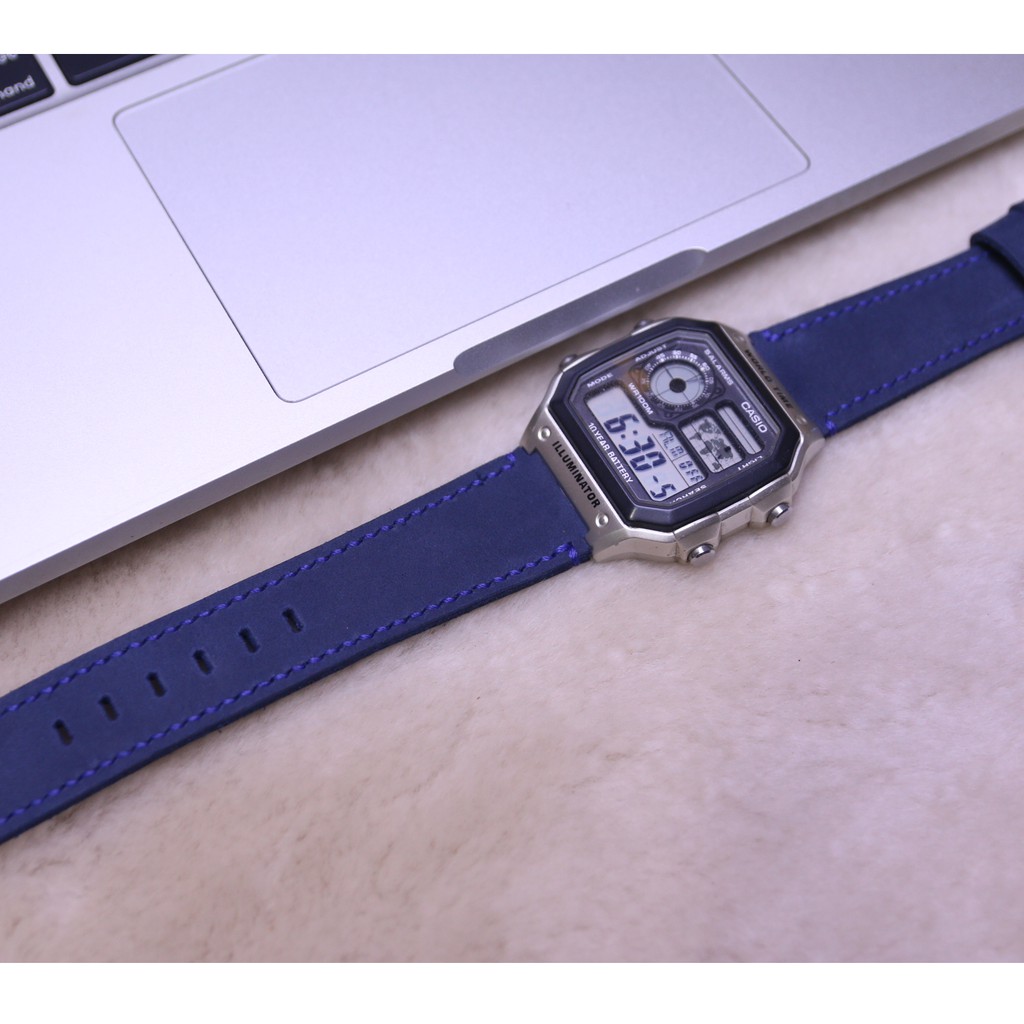 Dây da thay thế đồng hồ Casio AE1200 da bò sáp handmade