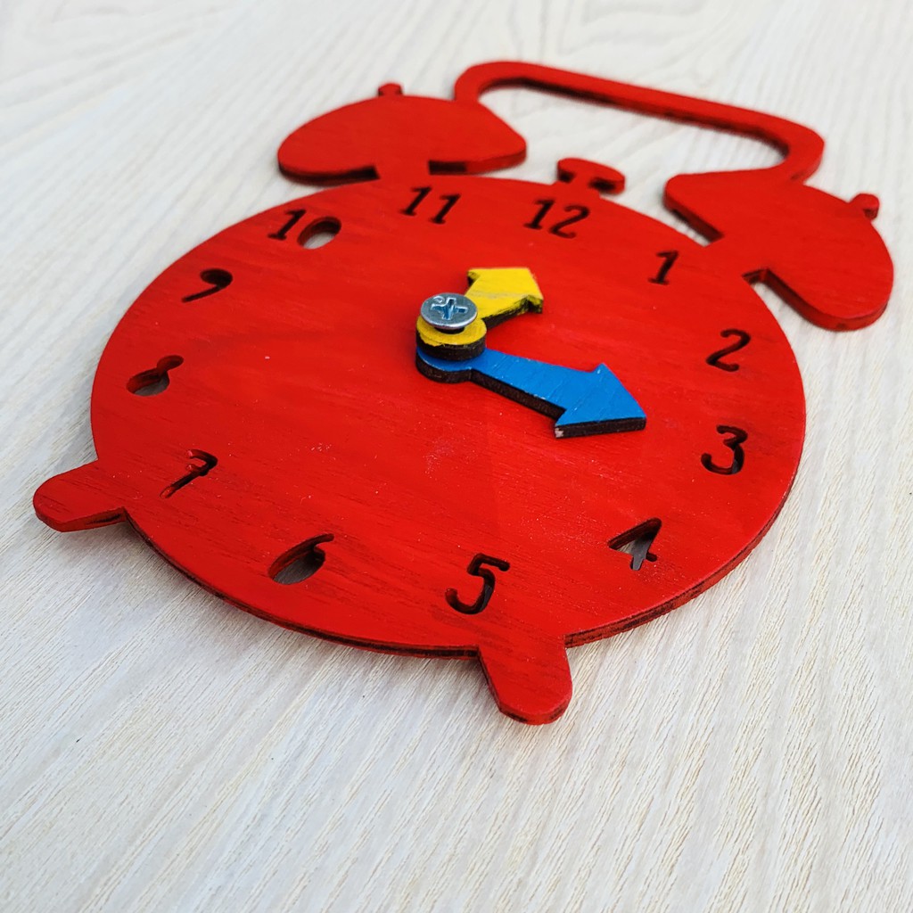 Phụ Kiện Bảng Bận Rộn Busy Board Tại Nhà Đồng Hồ Báo Thức Màu Đỏ Bằng Gỗ Benrikids Dạy Bé Làm Quen Với Giờ