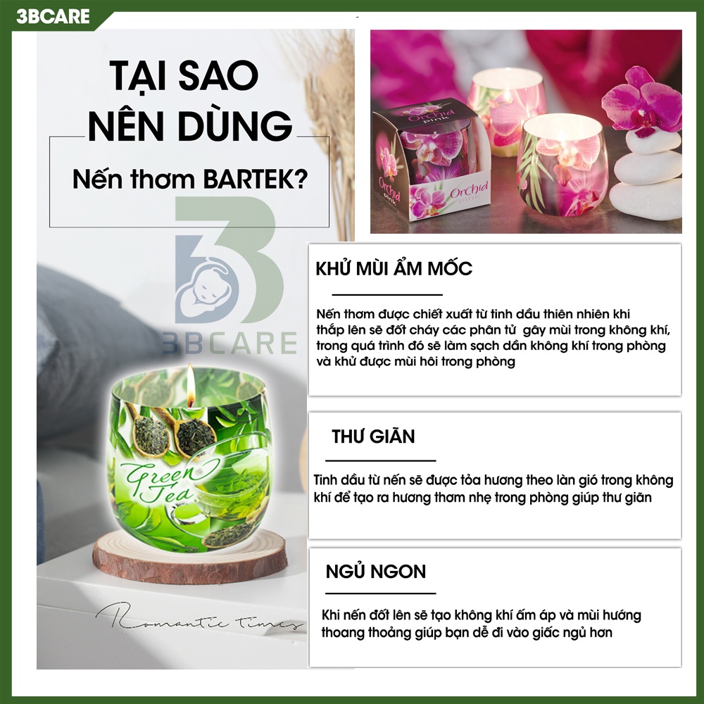 Nến thơm thư giãn Bartek N11 sáp nến thơm phòng không khói, thơm dễ chịu khử mùi tốt nhập khẩu từ Ba Lan - Shop 3B Care