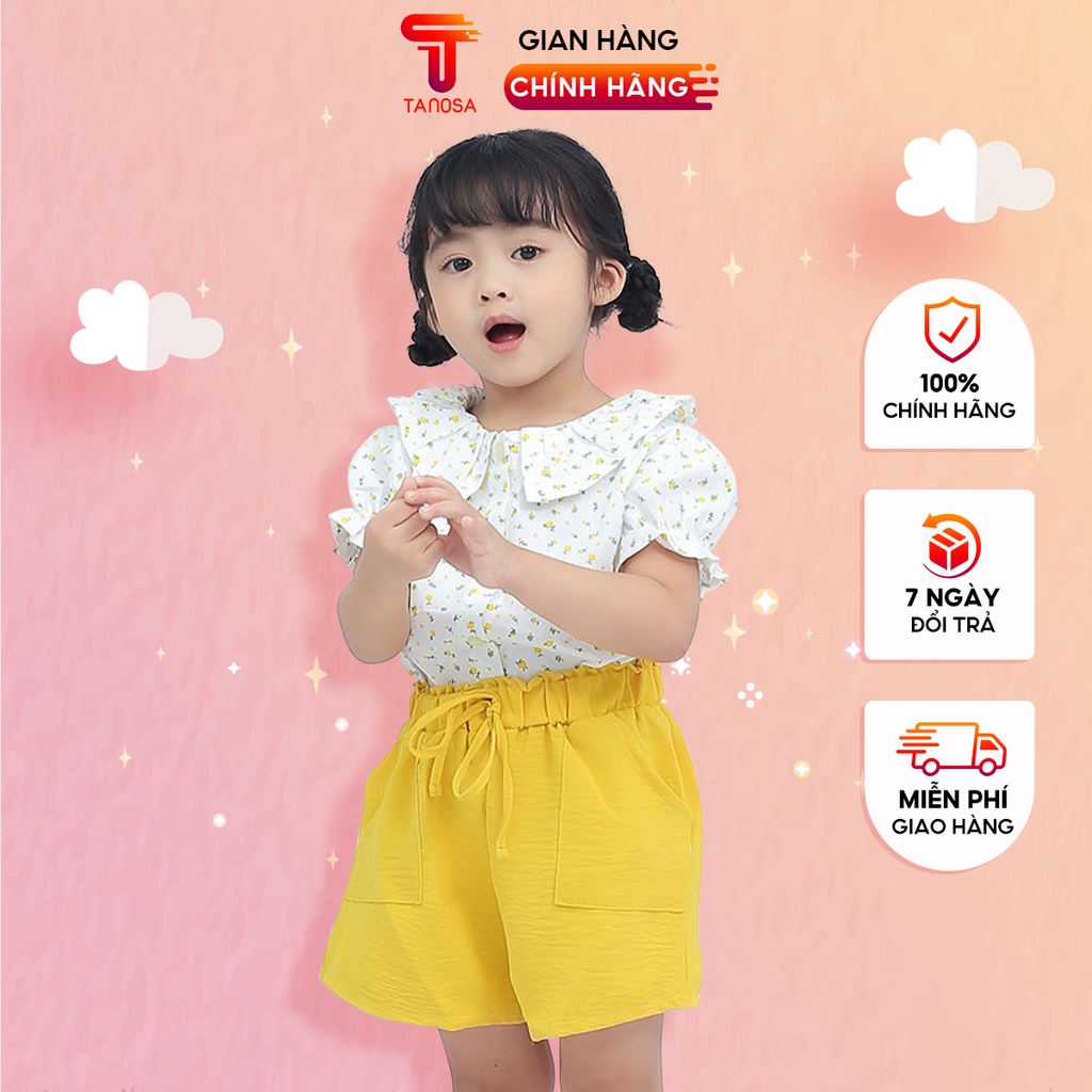 Set bộ áo cộc tay hoa nhí quần đùi TANOSA siêu xinh cho bé gái 1-5 tuổi