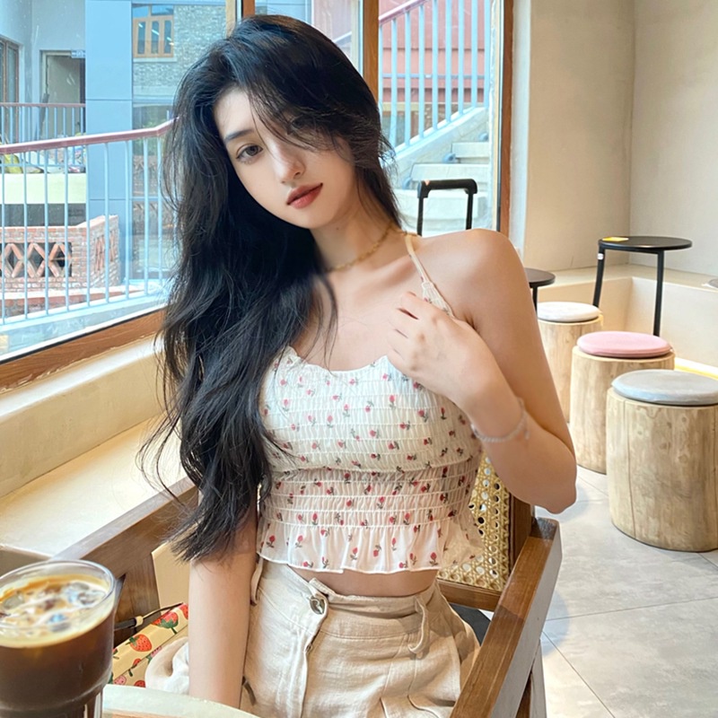 Áo Hai Dây Hở Lưng Có Mút Đệm Ngực Phối Ren Hoa Nữ Tính