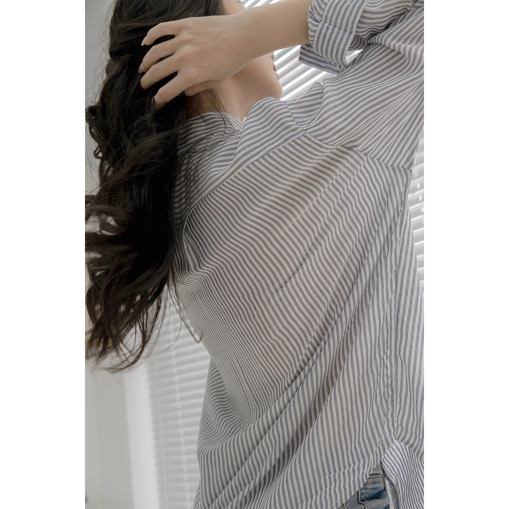 Áo somi LENclothing kẻ sọc chất lanh mát form oversize 729900