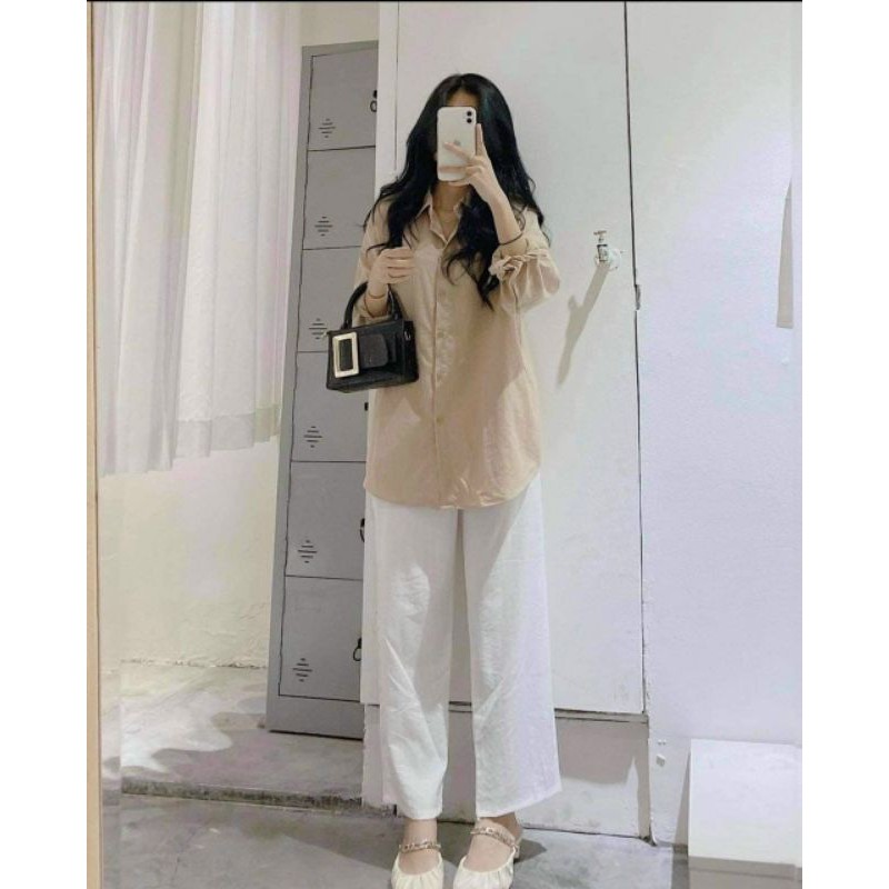 Bigsize set quần ống rộng áo sơ mi
