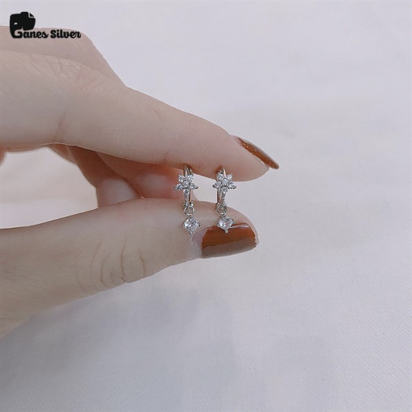 Bông Tai Nữ Tròn Cánh Bướm Đính Cườm Trắng Cực Đẹp - Ganes Silver