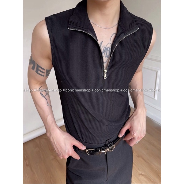 Áo sát nách cổ khoá kéo , thun gân xịn ,dày dặn cứng form