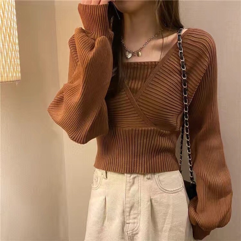 Áo len nữ tay cánh dơi điệu đà mix 2 dây giả hàng QC giá rẻ