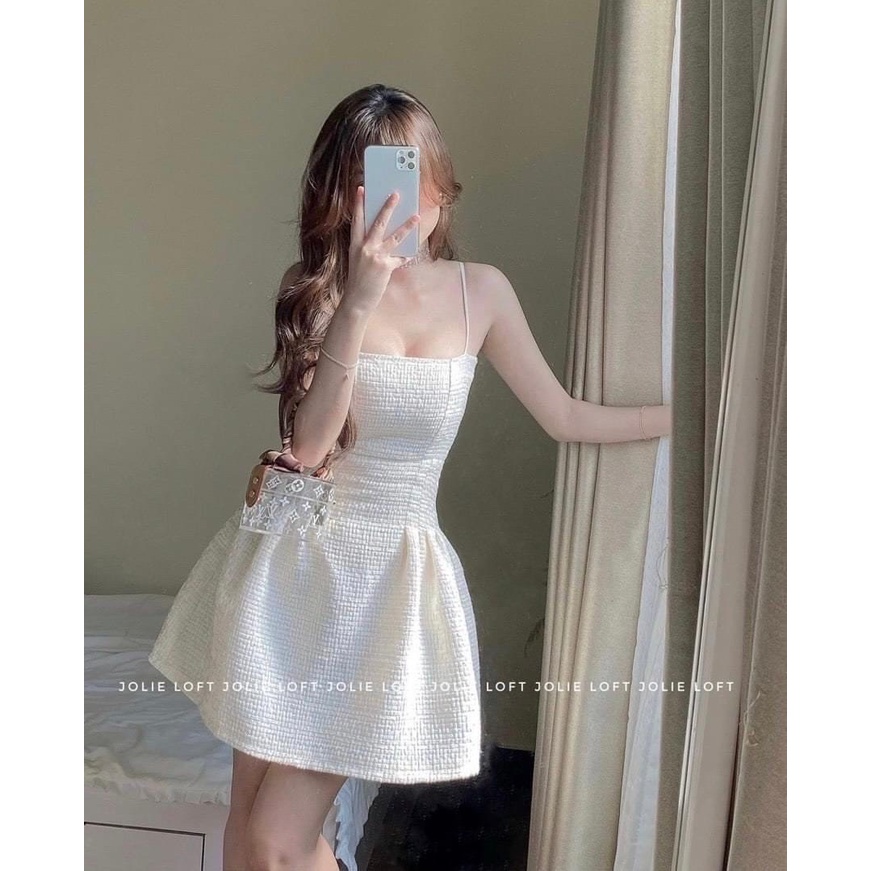 Sét váy hai dây dáng xòe kèm áo khoác croptop chất bố mịn sét vest thanh lịch