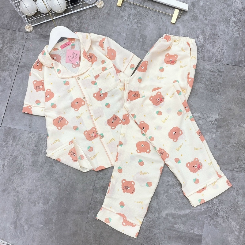 Bộ pijama hoạ tiết chất đũi xốp mặc nhà siêu hot đồ ngủ nữ xinh