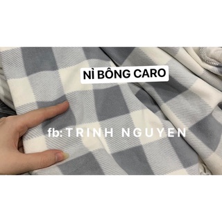 Vải nỉ bông caro xanh ghi nhạt