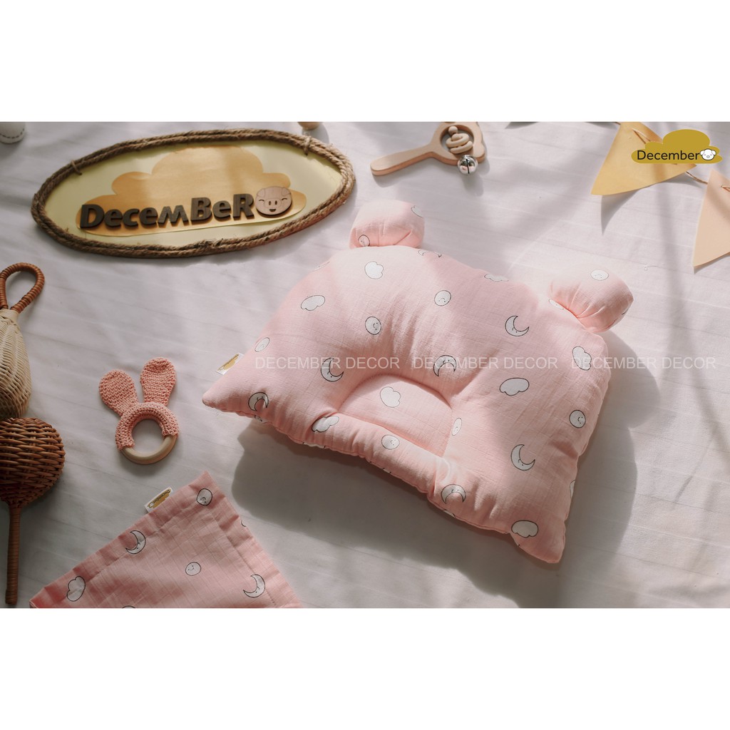 GỐI XÔ HQ SIÊU MỀM MỊN CHO BÉ SƠ SINH DECEMBER HỌA TIẾT ĐÁM MÂY HỒNG