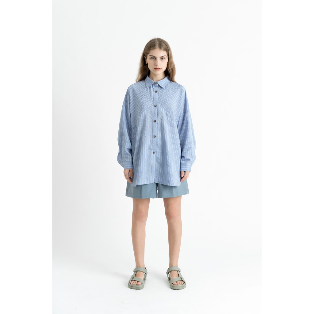 Áo sơ mi nữ KHÂU BY CQ sọc xanh Oversized