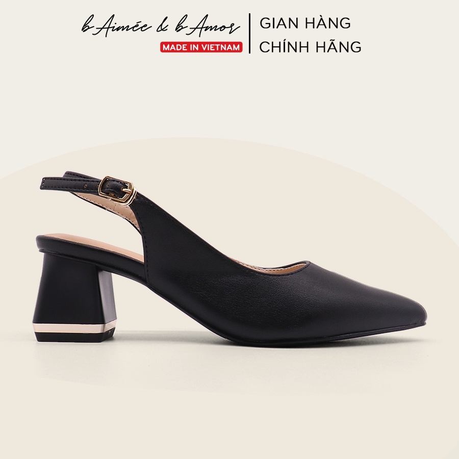 Giày cao gót nữ 5p quai sau mũi nhọn gót đế vuông dáng slingback bít mũi công sở đẹp bAimée & bAmor - MS1675