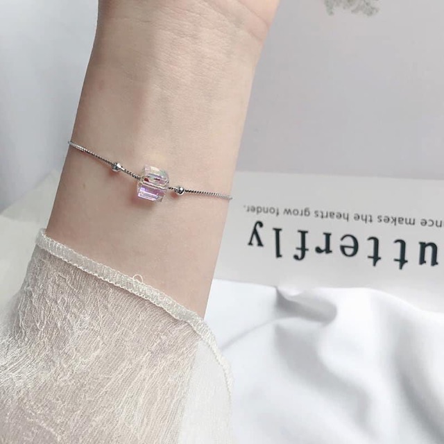 Lắc tay 1 viên đá ngũ sắc bạc chuẩn (đá nhân tạo)