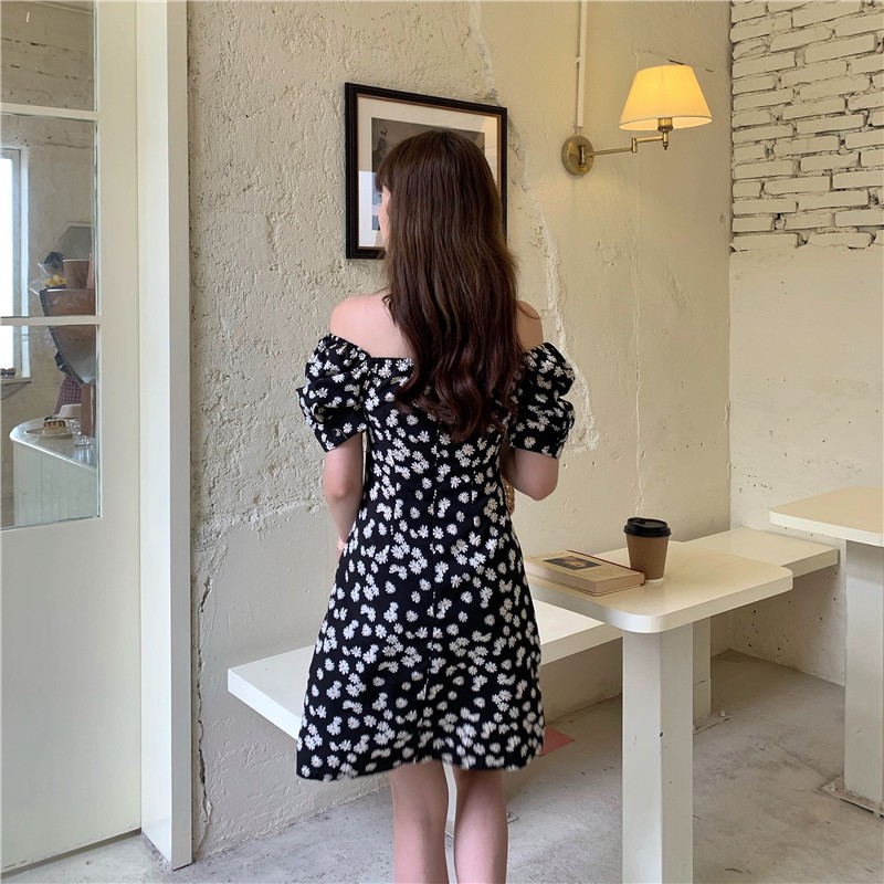 Xiaozhainv Đầm Ngắn Tay Trễ Vai In Họa Tiết Hoa Cúc Trang Nhã Dành Cho Nữ | BigBuy360 - bigbuy360.vn