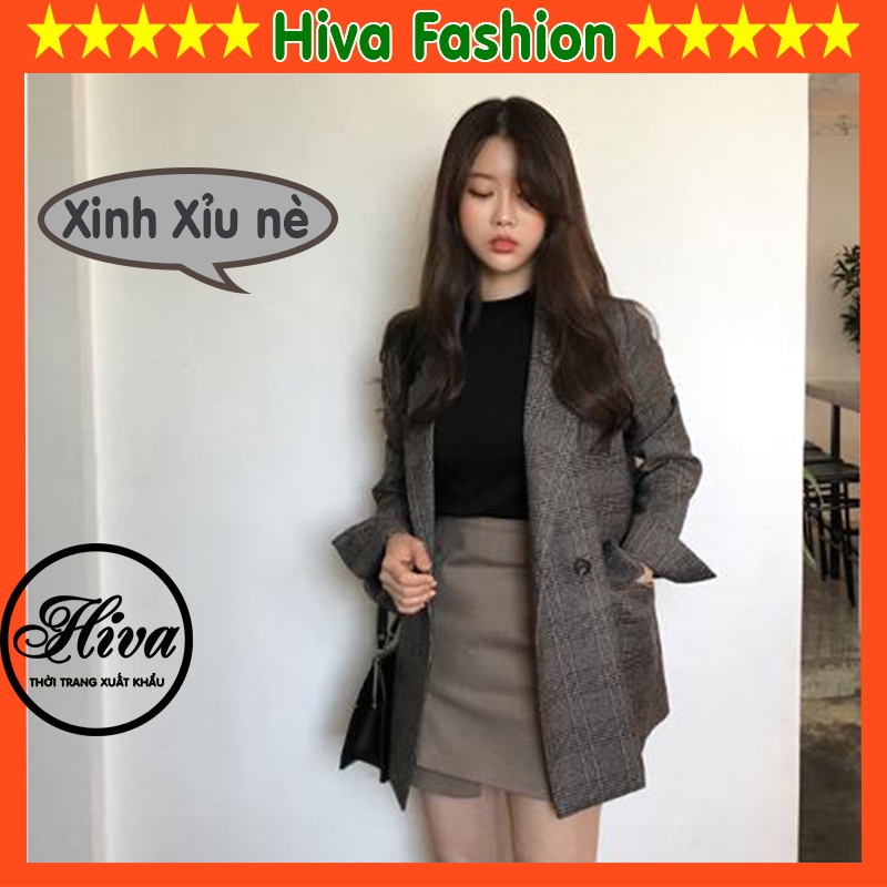 Áo blazer kẻ xẻ tay form rộng set đồ nữ , Áo vest khoác thu đông nữ công sở (Video/ảnh thật/sẵn)