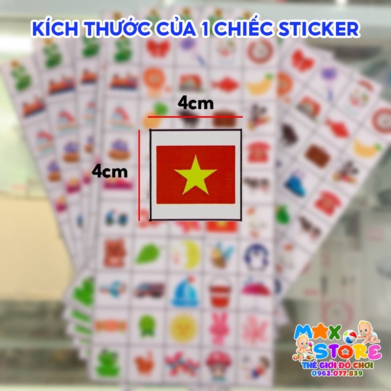 Tờ Sticker Bóc Dán 50 Kí Hiệu Ca Cốc Bàn Chải Cho Trường Mầm Non