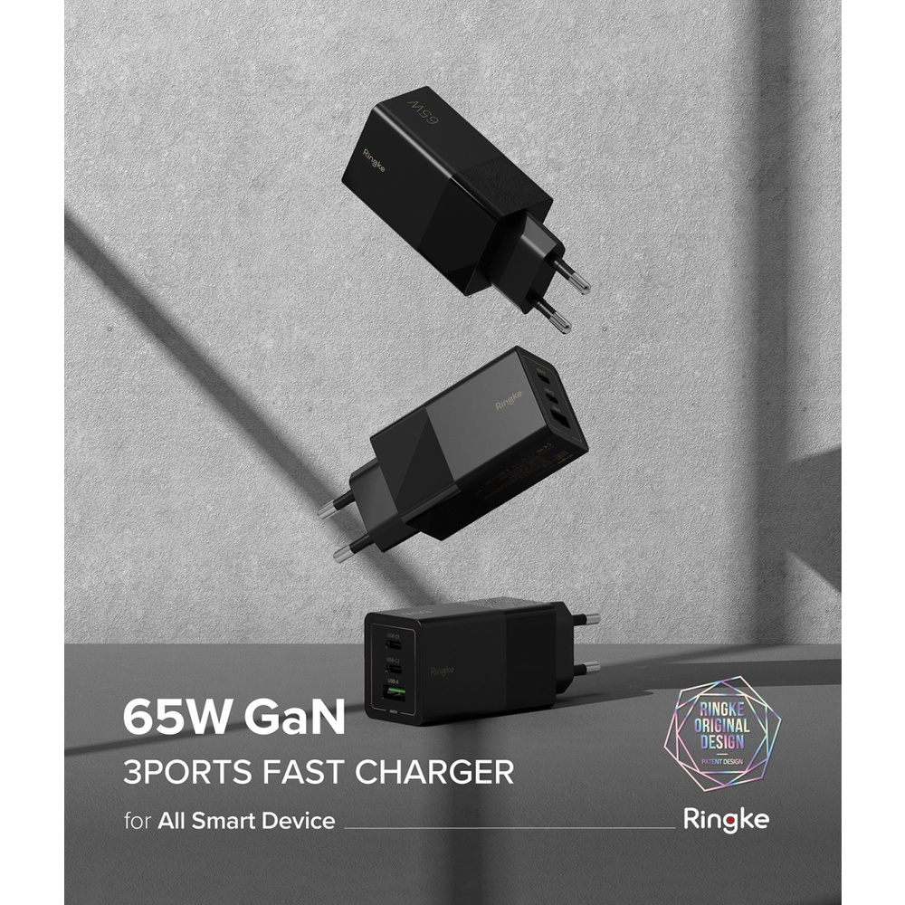 Sạc Nhanh RINGKE 65W GaN 3 Cổng USB-C+USB-C+USB-A