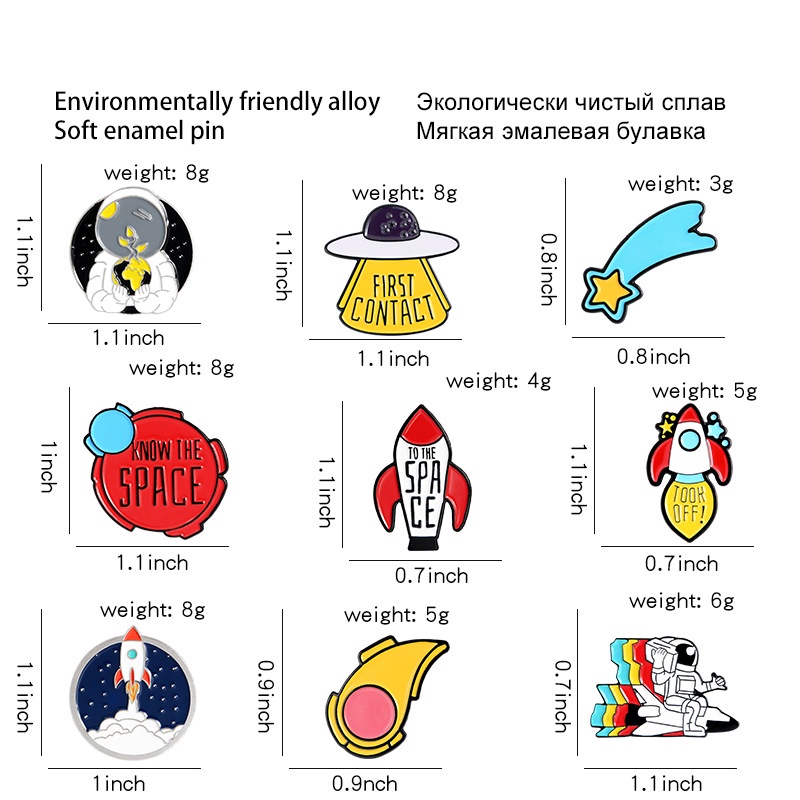 Ghim Cài Áo Bằng Kim Loại Tráng Men Hình Tên Lửa Phi Hành Gia Hoạt Hình