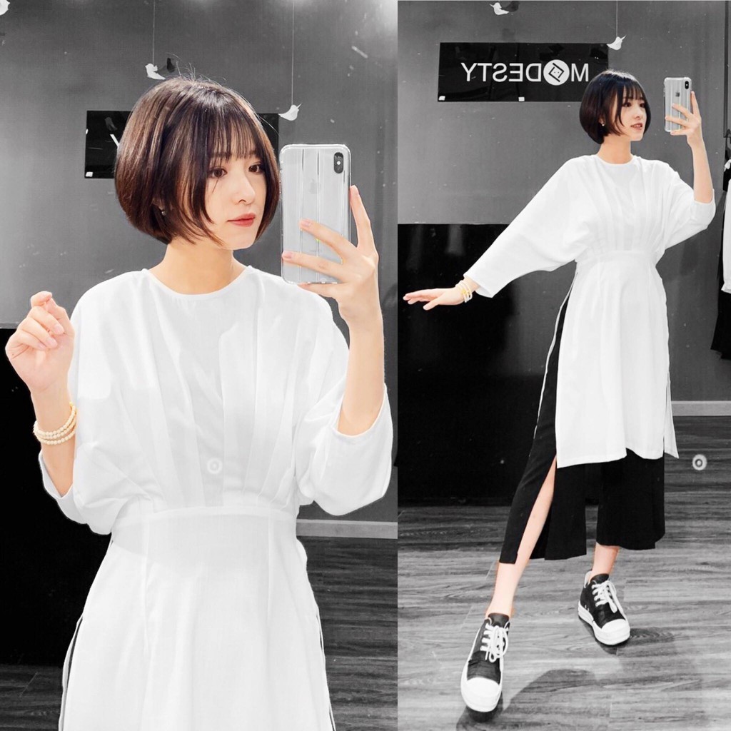 Modesty - Áo dài đũi eo xếp ly Fontaine Aodai