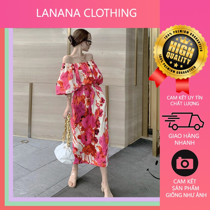 Váy Hoa Trễ Vai LANANA CLOTHING Dáng Suông Size 50kg -60kg