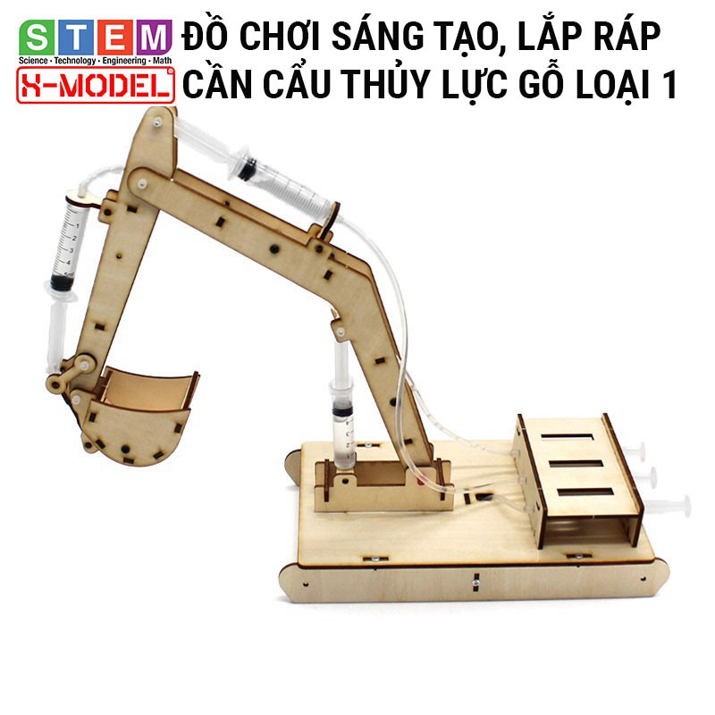 Đồ chơi thông minh, sáng tạo STEM Cần cẩu thủy lực bằng gỗ X-MODEL cho bé, Đồ chơi trẻ em DIY Giáo dục STEM, STEAM