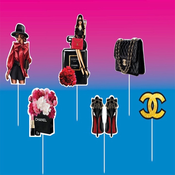 đồ cắm bánh kem bánh sinh nhật  [FREESHIP❤️] Set cắm cô gái chanel