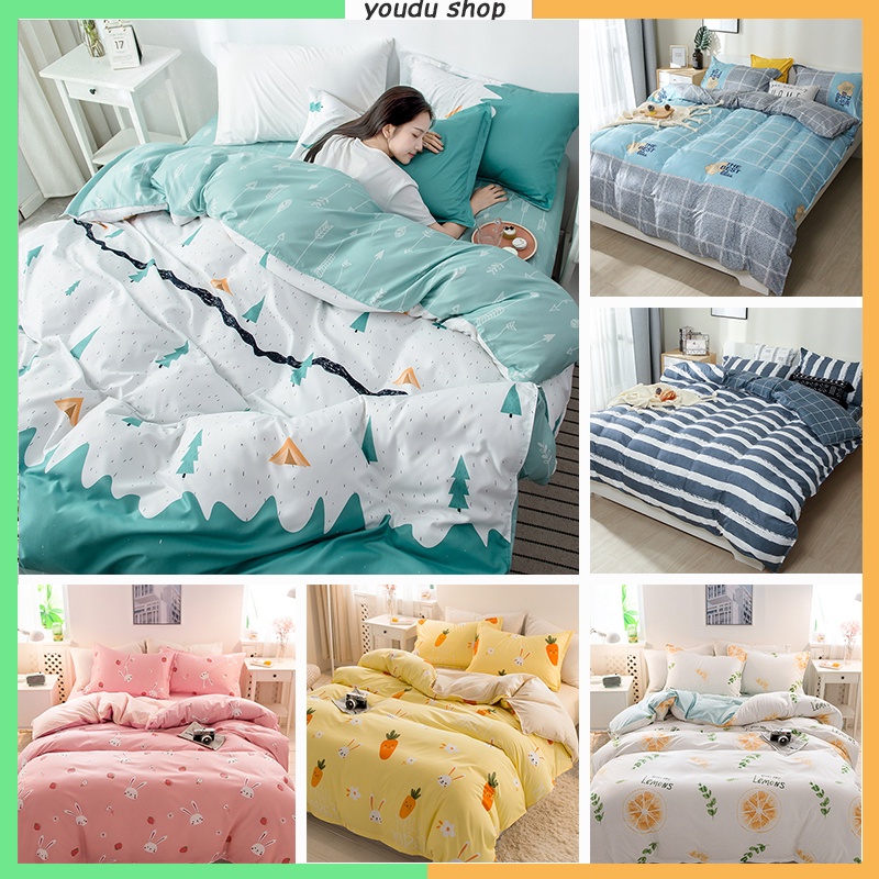 Bộ 4 Món Vỏ Chăn Ga Gối Cotton Poly Phong Cách Hàn Quốc Cao Cấp (Không Kèm Ruột)