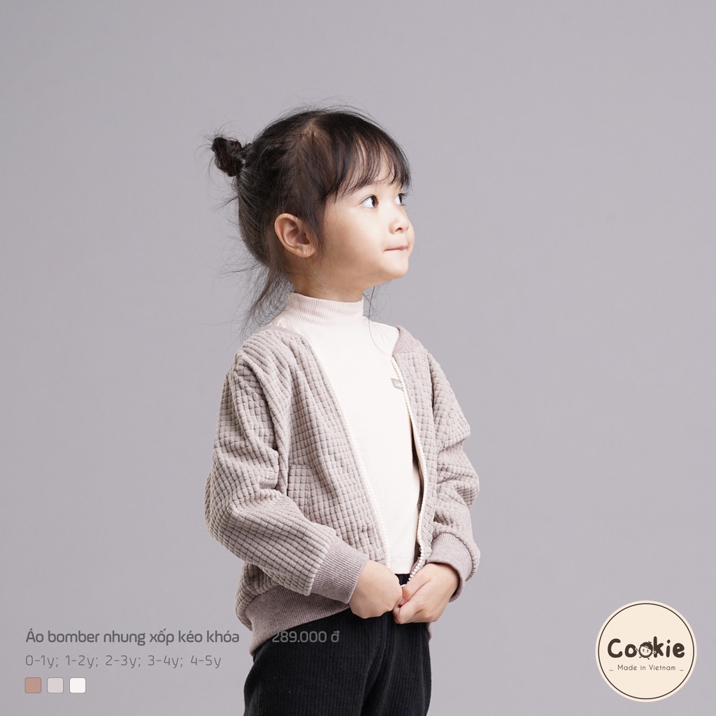 Áo bomber nhung xốp kéo khóa Cookie dành cho bé trai bé gái ấm áp cao cấp