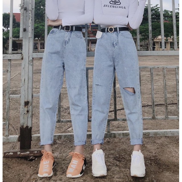 Quần jean bagyy - quần jean nữ loại trơn và cắt rách