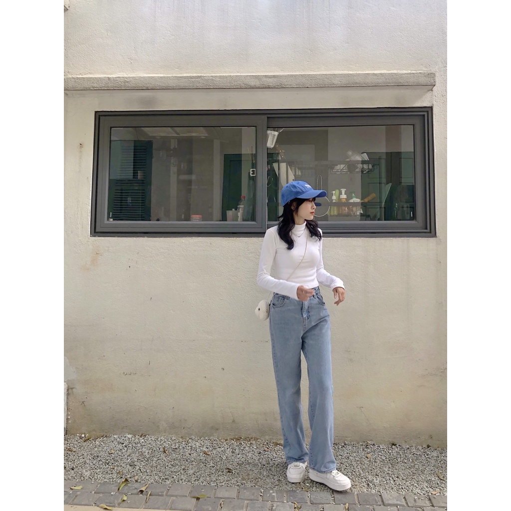 Quần jeans ống suông cạp có móc cài QB216 LOLLIE STUDIO | BigBuy360 - bigbuy360.vn