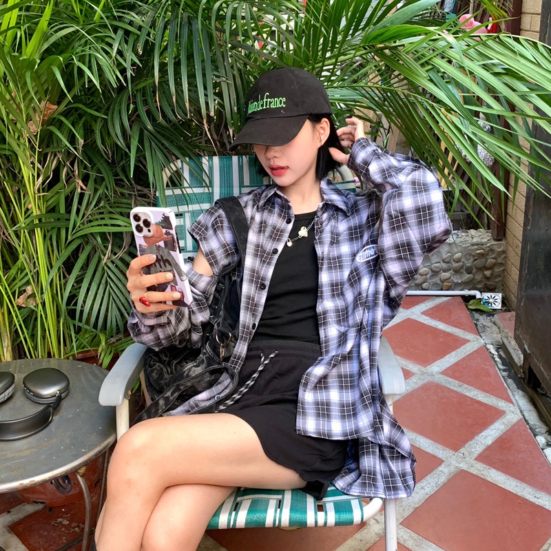 SUXI Áo Sơ Mi Caro Tay Dài Dáng Rộng Thời Trang Mùa Hè Cho Nữ