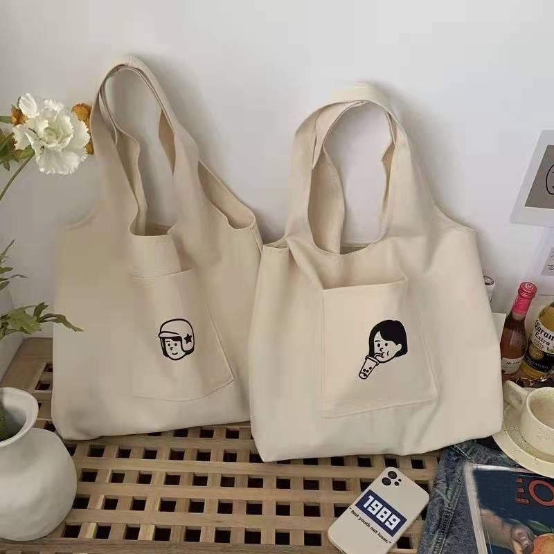 Túi vải  canvas giá rẻ thời trang đeo vai liền thân có ngăn ngoài nhiều hình Superbag668 283