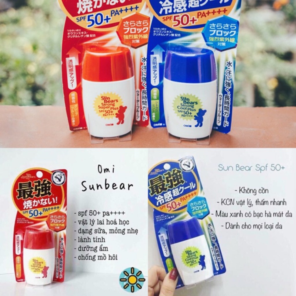 Kem chống nắng Omi Sunbears SPF 50 bảo vệ tối ưu, không chứa cồn 30ml  (Japan cosmetic)