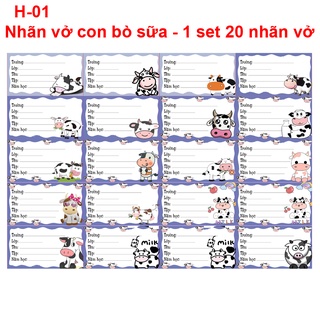 Nhãn vở Con Bò Sữa - 1 set 20 nhãn vở ( Xinh- dễ thương- đáng yêu)