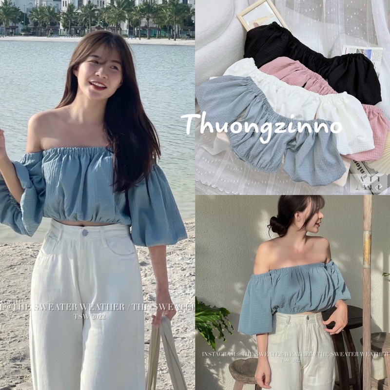 Áo croptop tay bồng to hàng Quảng Châu Áo trễ vai bo chun đẹp nhẹ nhàng (có video shop mặc mẫu)