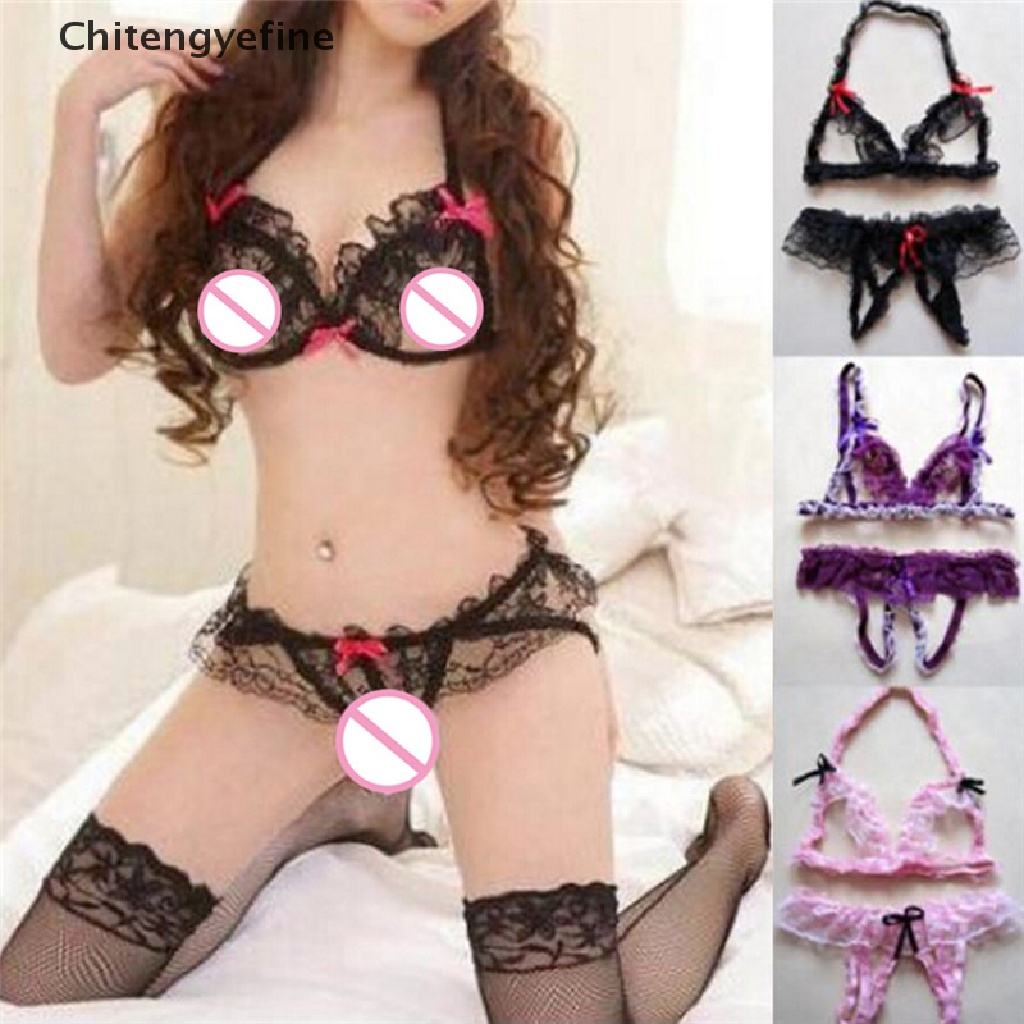Bộ đồ lót ren quyến rũ gôm áo ngực và quần lót lọt khe cho nữ