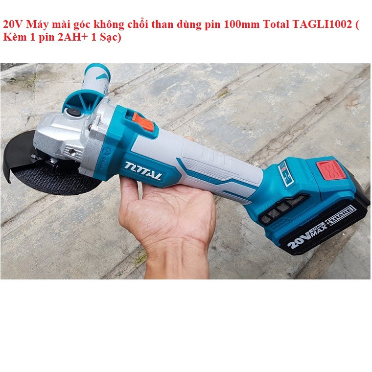 20V Máy mài góc không chổi than dùng pin 100mm Total TAGLI1002 Kèm 1 pin 2AH+ 1 Sạc