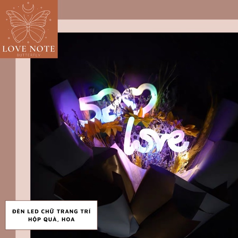 Đèn LED chữ LOVE & 520 trang trí quà tặng, hoa, bàn học và phòng ngủ