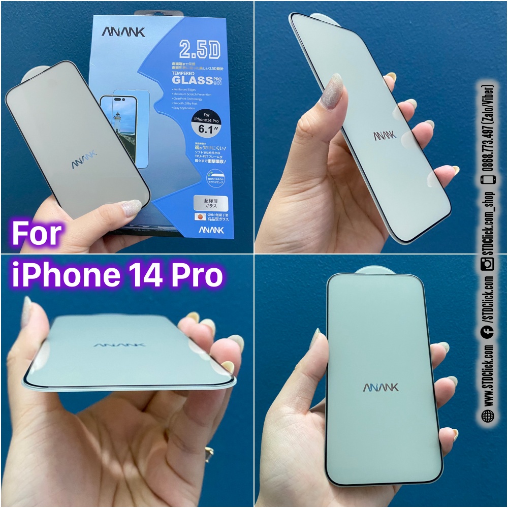 KÍNH CƯỜNG LỰC IPHONE 14 PRO MAX - 14 PRO - 14 PLUS - 14 - 13 PRO MAX - 13 PRO - 13 MINI ANANK VIỀN ĐEN 2.5D CHÍNH HÃNG