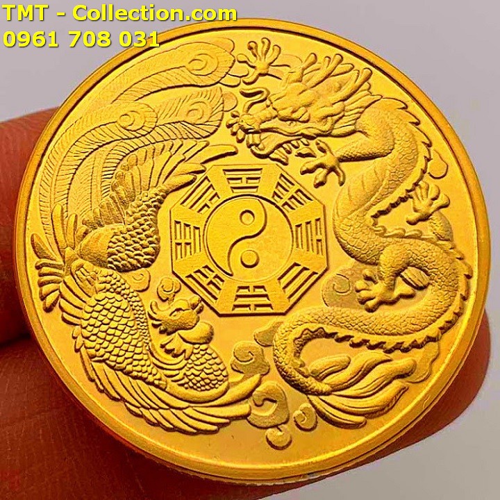 Xu Long Phụng Bát Quái Âm Dương; Màu: vàng; đường kính của mỗi đồng xu là 3cm-TMT Collection-SP002467