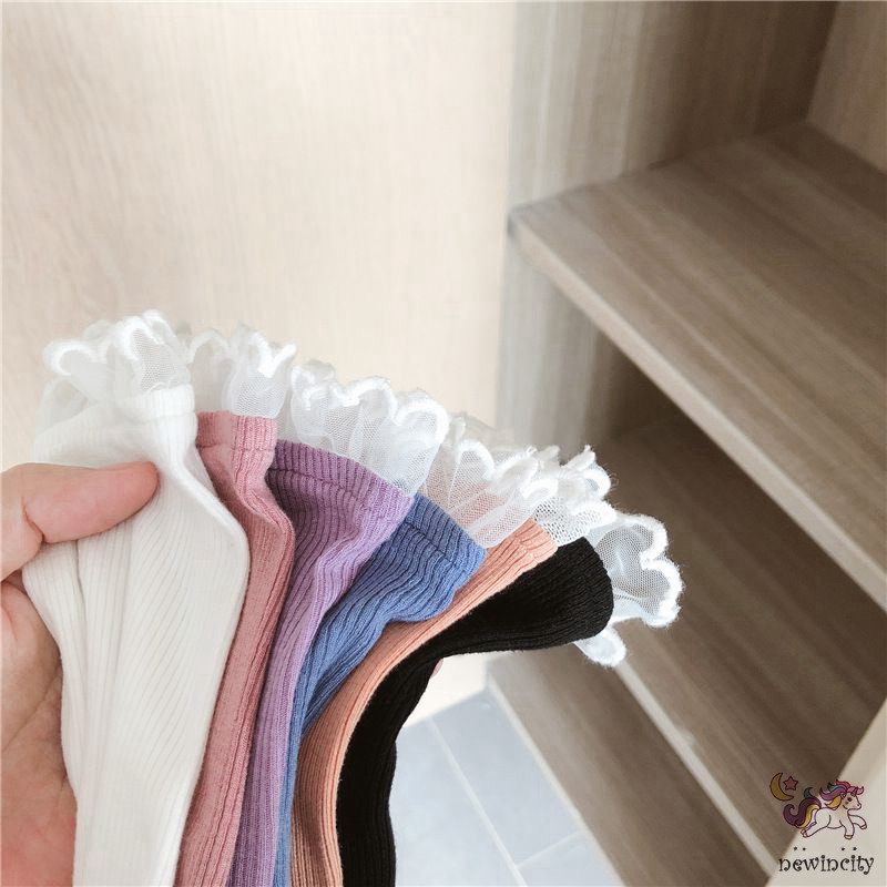 Áo thun tay dài cổ viền bèo phối ren xinh xắn phong cách Hàn Quốc cho bé gái