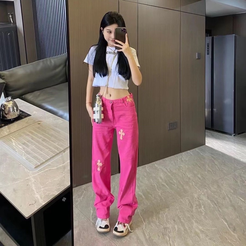 Quần jean nữ ống rộng màu Hỗanh kiểu rách chất jean dày không co dãn , chuẩn 40-52kg H.N.M STORE