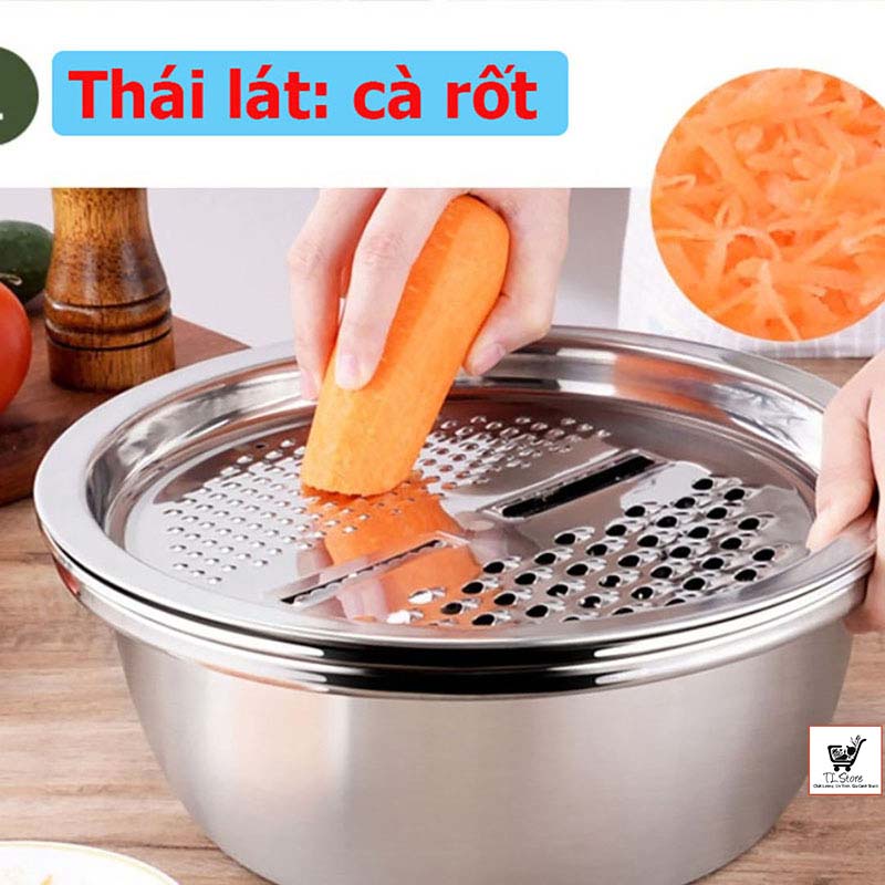 Bộ bào rau củ kiêm rổ và chậu Inox cao cấp đa năng 3 trong 1 (RỔ 3)