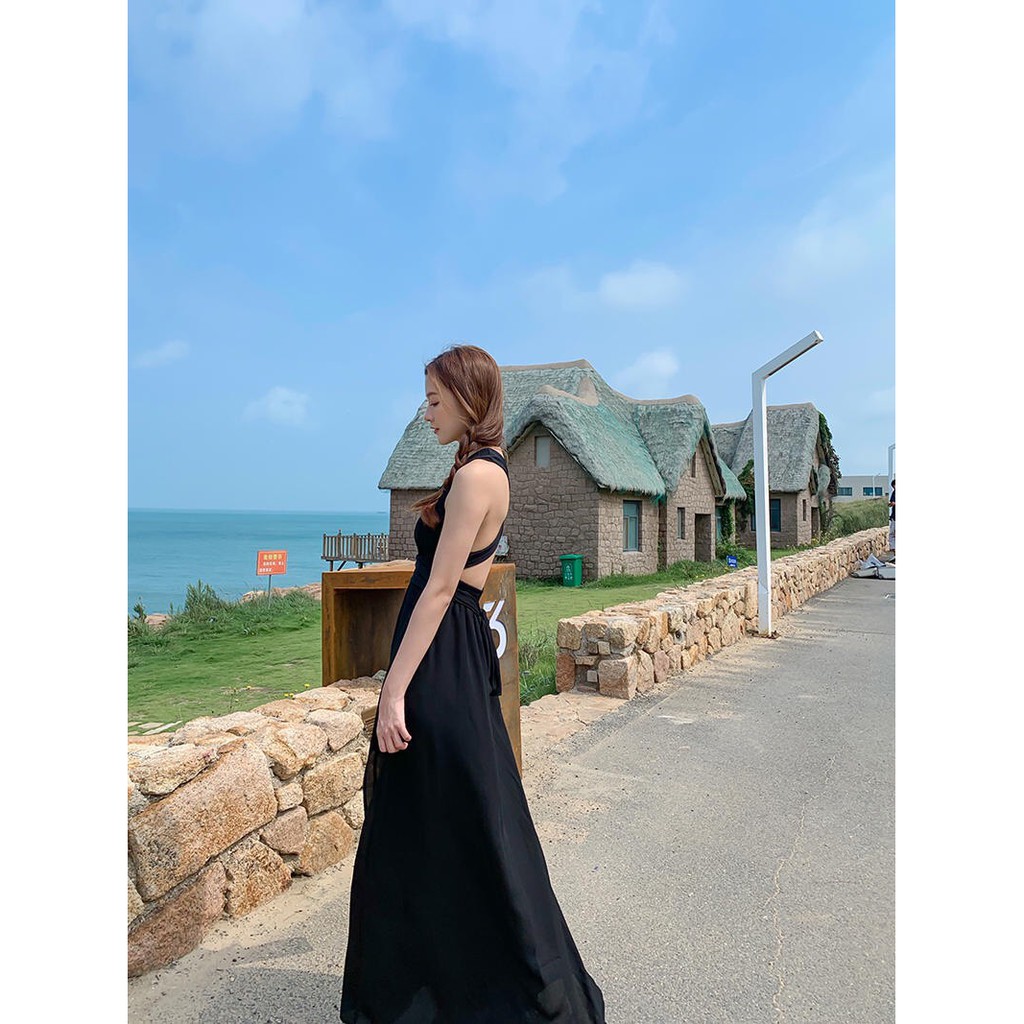 Maxi đen hở lưng xẻ tà sexy, ma mị cho những chuyến du lịch biển chụp ảnh - 247sg021 | BigBuy360 - bigbuy360.vn