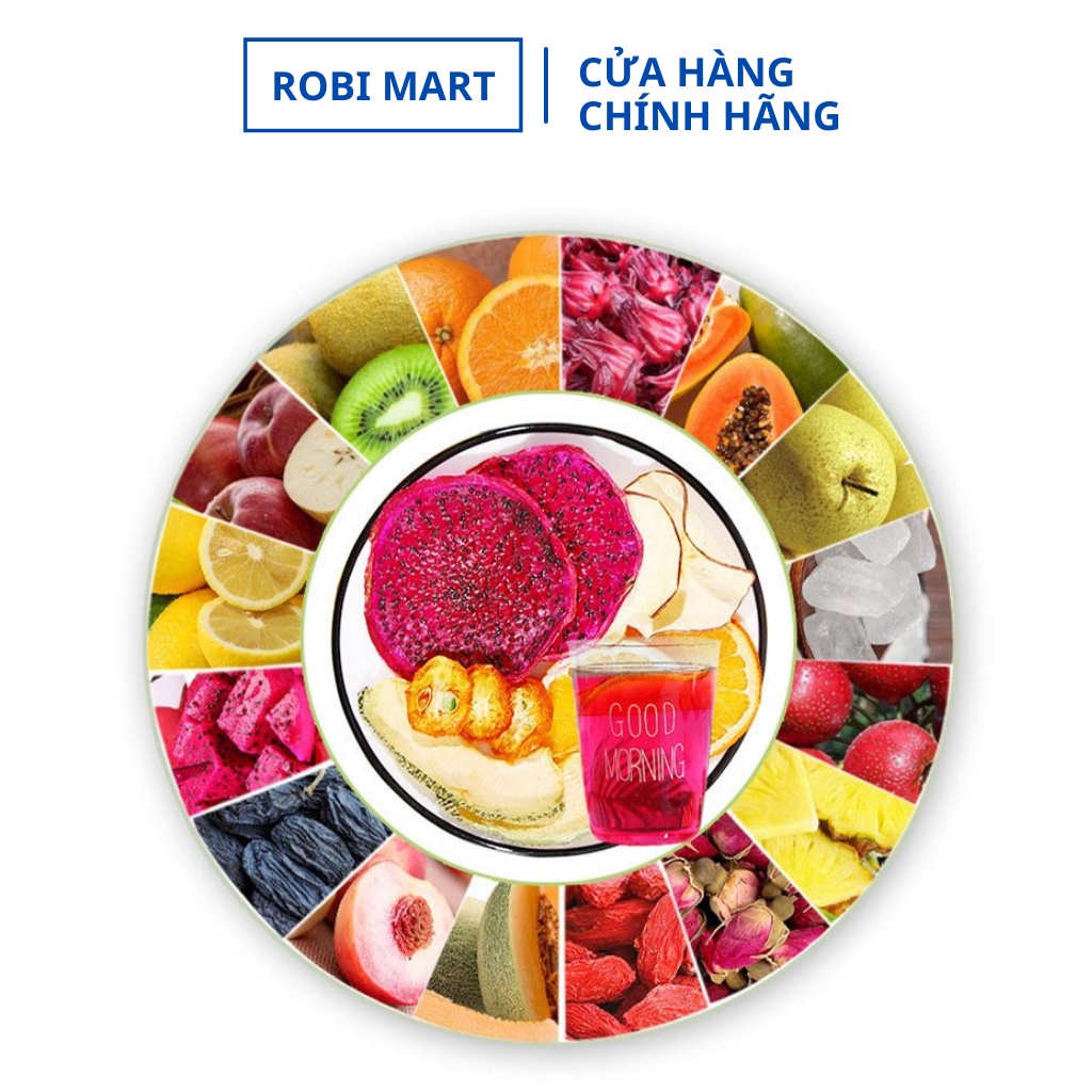 Trà Detox hoa quả sấy lạnh Robimart set 30 gói VIP - Tặng kèm hộp, bình nhựa Pongdang 1 lít, túi vải, mật ong, đường